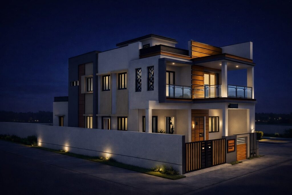 Contemporary exterior house design by expert exterior designer in Ahmedabad with modern architecture styling